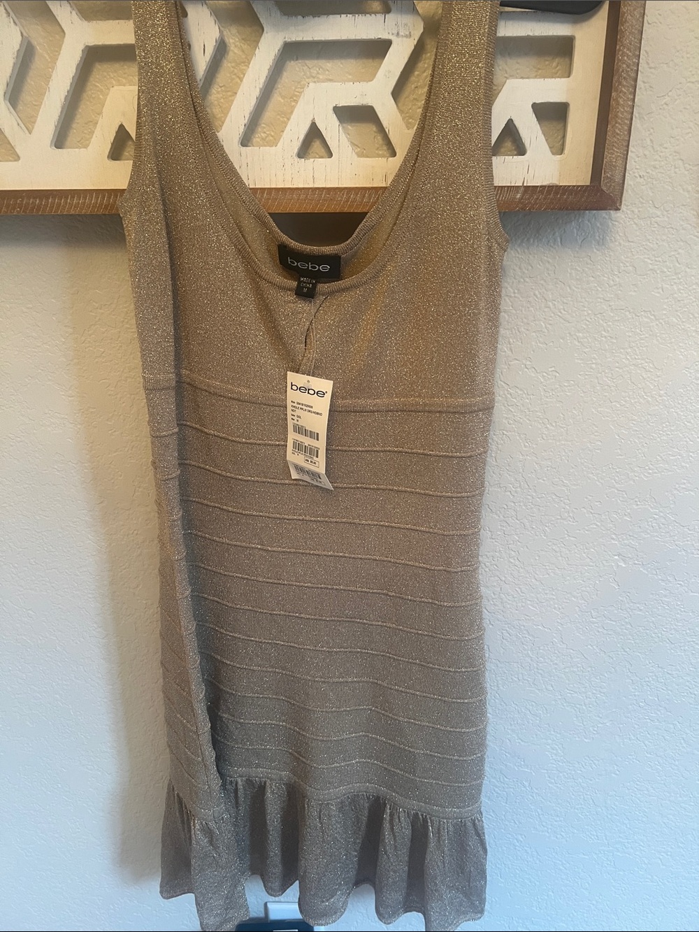 bebe Sparkle Knit Tank Mini Dress in Gold - Picture 4 of 5